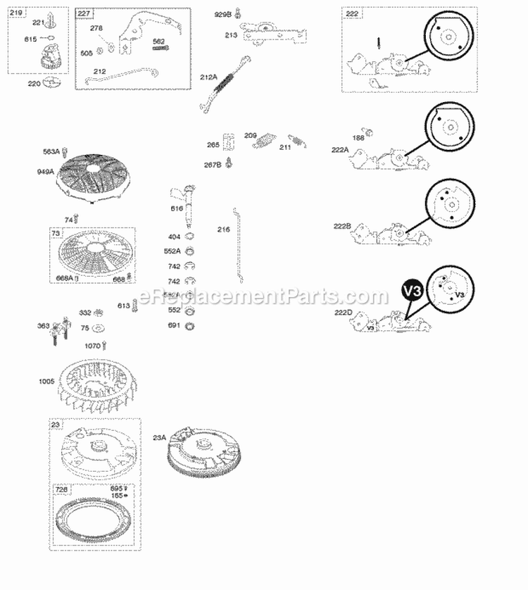 Controls Flywheel Governor Spring Diagram and Parts List for 401577-0125-B1  Briggs and Stratton Engine